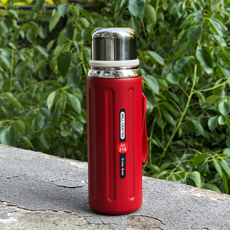 316 Insulated Water Bottle Double-Wall Vacuum Insulated Reusable Cup with Leak-Proof Flip-Top Lid & Strap for Outdoor Gym