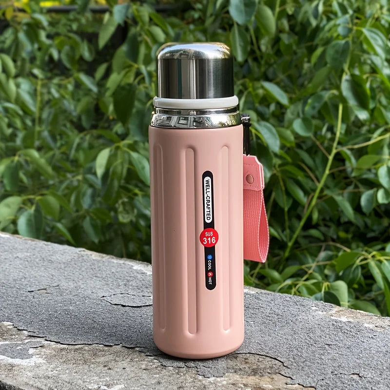 316 Insulated Water Bottle Double-Wall Vacuum Insulated Reusable Cup with Leak-Proof Flip-Top Lid & Strap for Outdoor Gym