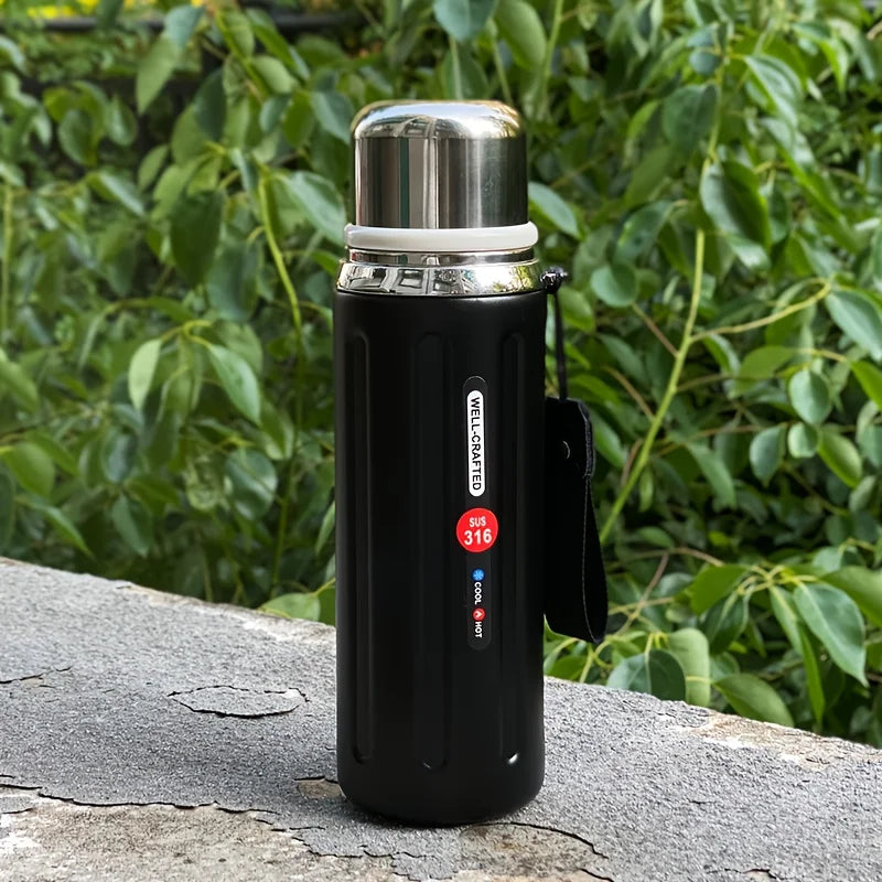 316 Insulated Water Bottle Double-Wall Vacuum Insulated Reusable Cup with Leak-Proof Flip-Top Lid & Strap for Outdoor Gym
