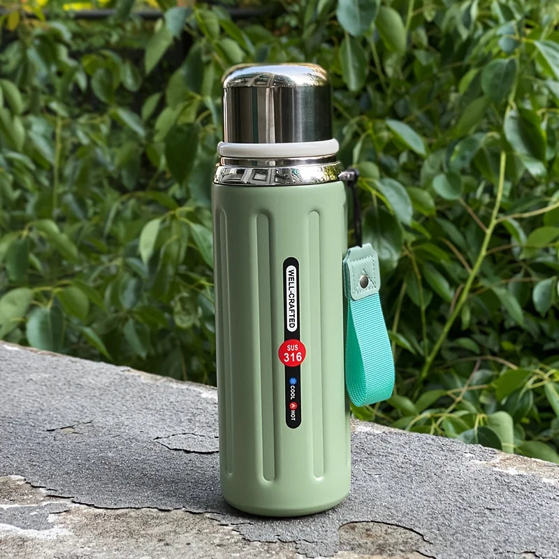 316 Insulated Water Bottle Double-Wall Vacuum Insulated Reusable Cup with Leak-Proof Flip-Top Lid & Strap for Outdoor Gym