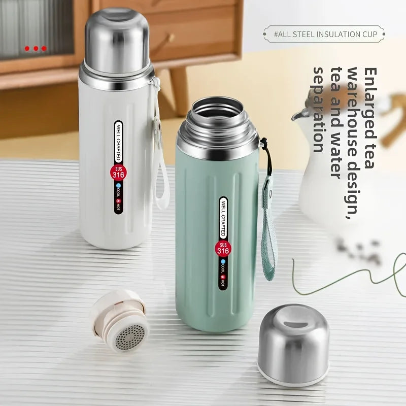 316 Insulated Water Bottle Double-Wall Vacuum Insulated Reusable Cup with Leak-Proof Flip-Top Lid & Strap for Outdoor Gym