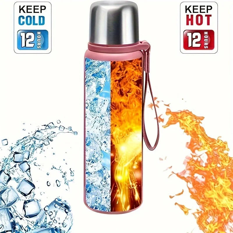 316 Insulated Water Bottle Double-Wall Vacuum Insulated Reusable Cup with Leak-Proof Flip-Top Lid & Strap for Outdoor Gym